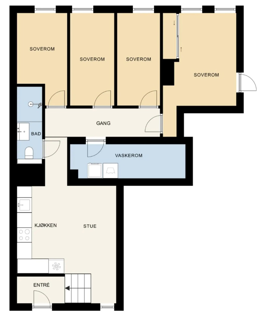 De to midterste soverommene er ledige fra 01.12.2025